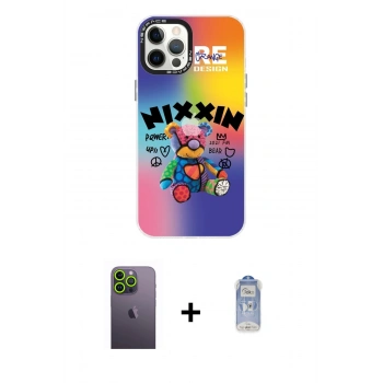 MARSİLYAN™- iPhone 12 Pro Max Kılıf Siluet Çizgi Koleksiyonu - Siyah Joko Magic 5D Cam + Neon Fosforlu Kamera Lens - YL