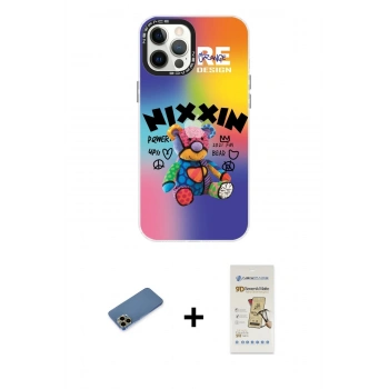 MARSİLYAN™- iPhone 12 Pro Max Kılıf Siluet Çizgi Koleksiyonu - Siyah Mat Seramik Nano Ekran Koruyucu + Shine Kamera Lens Koruma Cam - GD