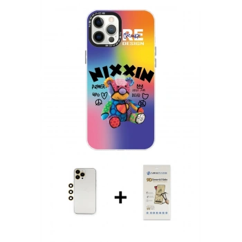 MARSİLYAN™- iPhone 12 Pro Max Kılıf Siluet Çizgi Koleksiyonu - Siyah Mat Seramik Nano Ekran Koruyucu + Shine Kamera Lens - GD