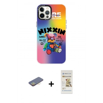 MARSİLYAN™- iPhone 12 Pro Max Kılıf Siluet Çizgi Koleksiyonu - Siyah Mat Seramik Nano Ekran Koruyucu + Renkli Kamera Lens Koruma Cam - SI
