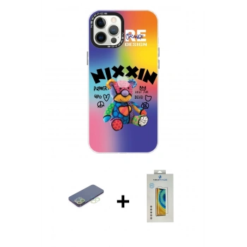 MARSİLYAN™- iPhone 12 Pro Max Kılıf Siluet Çizgi Koleksiyonu - Siyah Polymer Nano Ekran Koruyucu + Renkli Kamera Lens Koruma Cam - YL