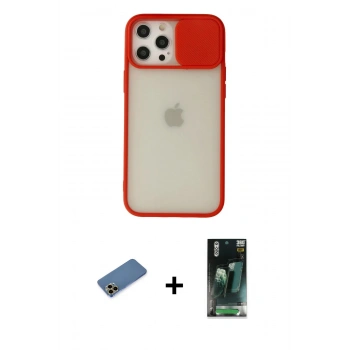 MARSİLYAN™- iPhone 12 Pro Max Kılıf Vadi Çizgi - Şeffaf 360 Full Body Arka Koruyucu + Shine Kamera Lens Koruma Cam - GD