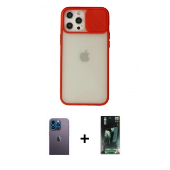 MARSİLYAN™- iPhone 12 Pro Max Kılıf Vadi Çizgi - Şeffaf 360 Full Body Arka Koruyucu + Neon Fosforlu Kamera Lens - MI