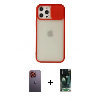MARSİLYAN™- iPhone 12 Pro Max Kılıf Vadi Çizgi - Şeffaf 360 Full Body Arka Koruyucu + Neon Fosforlu Kamera Lens - TU