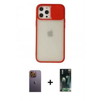 MARSİLYAN™- iPhone 12 Pro Max Kılıf Vadi Çizgi - Şeffaf 360 Full Body Arka Koruyucu + Neon Fosforlu Kamera Lens - SI