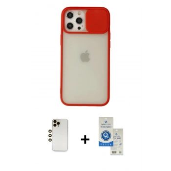 MARSİLYAN™- iPhone 12 Pro Max Kılıf Vadi Çizgi - Şeffaf Royal Nano Ekran Koruyucu + Shine Kamera Lens - GD
