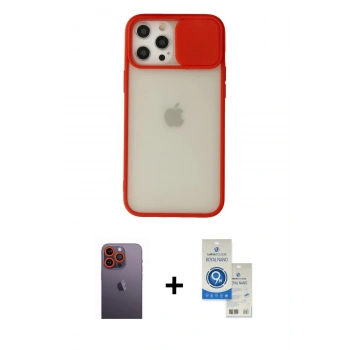 MARSİLYAN™- iPhone 12 Pro Max Kılıf Vadi Çizgi - Şeffaf Royal Nano Ekran Koruyucu + Neon Fosforlu Kamera Lens - TU