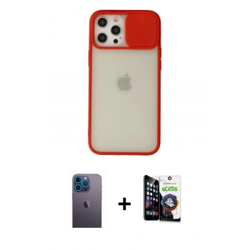 MARSİLYAN™- iPhone 12 Pro Max Kılıf Vadi Çizgi - Şeffaf Temperli Cam Ekran Koruyucu + Neon Fosforlu Kamera Lens - MI