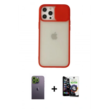 MARSİLYAN™- iPhone 12 Pro Max Kılıf Vadi Çizgi - Şeffaf Temperli Cam Ekran Koruyucu + Neon Fosforlu Kamera Lens - YL