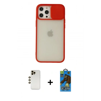MARSİLYAN™- iPhone 12 Pro Max Kılıf Vadi Çizgi - Siyah 18D Cam Ekran Koruyucu + Shine Kamera Lens - GD