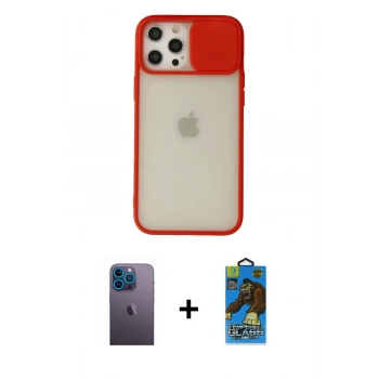 MARSİLYAN™- iPhone 12 Pro Max Kılıf Vadi Çizgi - Siyah 18D Cam Ekran Koruyucu + Neon Fosforlu Kamera Lens - MI