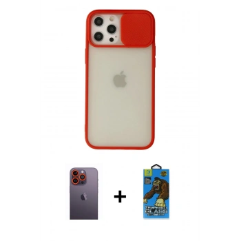 MARSİLYAN™- iPhone 12 Pro Max Kılıf Vadi Çizgi - Siyah 18D Cam Ekran Koruyucu + Neon Fosforlu Kamera Lens - TU