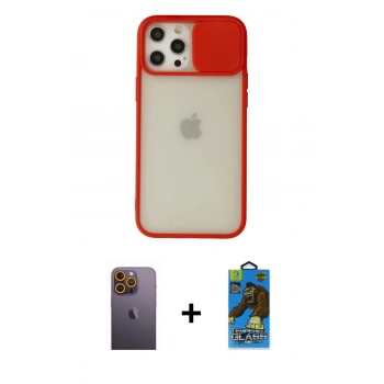 MARSİLYAN™- iPhone 12 Pro Max Kılıf Vadi Çizgi - Siyah 18D Cam Ekran Koruyucu + Neon Fosforlu Kamera Lens - SI