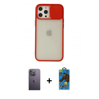 MARSİLYAN™- iPhone 12 Pro Max Kılıf Vadi Çizgi - Siyah 18D Cam Ekran Koruyucu + Neon Fosforlu Kamera Lens - BZ