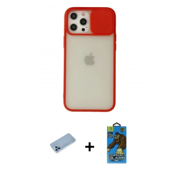 MARSİLYAN™- iPhone 12 Pro Max Kılıf Vadi Çizgi - Siyah 18D Cam Ekran Koruyucu + Shine Kamera Lens Koruma Cam - MI