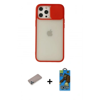MARSİLYAN™- iPhone 12 Pro Max Kılıf Vadi Çizgi - Siyah 18D Cam Ekran Koruyucu + Shine Kamera Lens Koruma Cam - SABE