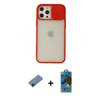 MARSİLYAN™- iPhone 12 Pro Max Kılıf Vadi Çizgi - Siyah 18D Cam Ekran Koruyucu + Shine Kamera Lens Koruma Cam - SH