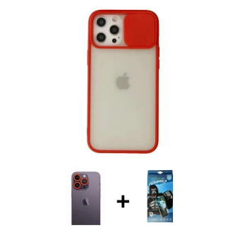 MARSİLYAN™- iPhone 12 Pro Max Kılıf Vadi Çizgi - Siyah 34D Izgaralı Cam + Neon Fosforlu Kamera Lens - TU