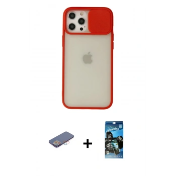 MARSİLYAN™- iPhone 12 Pro Max Kılıf Vadi Çizgi - Siyah 34D Izgaralı Cam + Renkli Kamera Lens Koruma Cam - PE