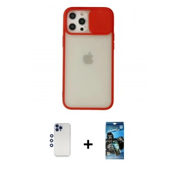 MARSİLYAN™- iPhone 12 Pro Max Kılıf Vadi Çizgi - Siyah 34D Izgaralı Cam + Shine Kamera Lens - LT
