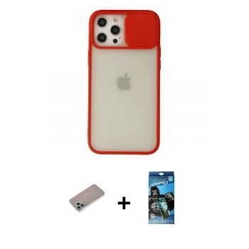 MARSİLYAN™- iPhone 12 Pro Max Kılıf Vadi Çizgi - Siyah 34D Izgaralı Cam + Shine Kamera Lens Koruma Cam - SABE