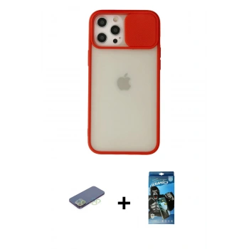 MARSİLYAN™- iPhone 12 Pro Max Kılıf Vadi Çizgi - Siyah 34D Izgaralı Cam + Renkli Kamera Lens Koruma Cam - YL