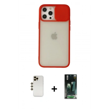 MARSİLYAN™- iPhone 12 Pro Max Kılıf Vadi Çizgi - Siyah 360 Mat Full Body Arka Koruyucu + Shine Kamera Lens - GD