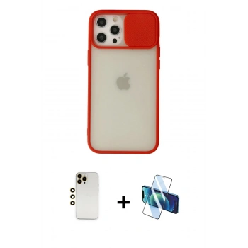 MARSİLYAN™- iPhone 12 Pro Max Kılıf Vadi Çizgi - Siyah 3D Antistatik Cam Ekran Koruyucu + Shine Kamera Lens - GD