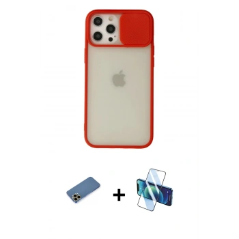 MARSİLYAN™- iPhone 12 Pro Max Kılıf Vadi Çizgi - Siyah 3D Antistatik Cam Ekran Koruyucu + Shine Kamera Lens Koruma Cam - GD