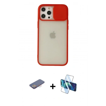 MARSİLYAN™- iPhone 12 Pro Max Kılıf Vadi Çizgi - Siyah 3D Antistatik Cam Ekran Koruyucu + Renkli Kamera Lens Koruma Cam - PE