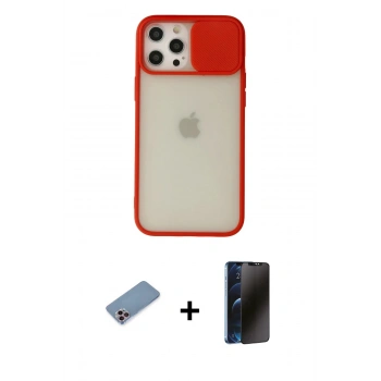 MARSİLYAN™- iPhone 12 Pro Max Kılıf Vadi Çizgi - Siyah 3D Antistatik Hayalet Cam Ekran Koruyucu + Shine Kamera Lens Koruma Cam - PE