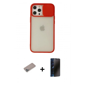 MARSİLYAN™- iPhone 12 Pro Max Kılıf Vadi Çizgi - Siyah 3D Antistatik Hayalet Cam Ekran Koruyucu + Shine Kamera Lens Koruma Cam - SABE