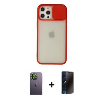 MARSİLYAN™- iPhone 12 Pro Max Kılıf Vadi Çizgi - Siyah 3D Antistatik Hayalet Cam Ekran Koruyucu + Neon Fosforlu Kamera Lens - YL