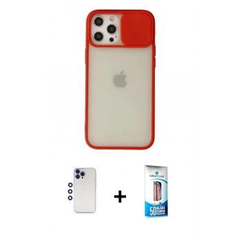 MARSİLYAN™- iPhone 12 Pro Max Kılıf Vadi Çizgi - Siyah 5D Eko Cam Ekran Koruyucu + Shine Kamera Lens - LT