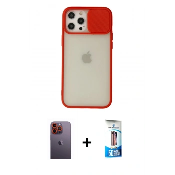 MARSİLYAN™- iPhone 12 Pro Max Kılıf Vadi Çizgi - Siyah 5D Eko Cam Ekran Koruyucu + Neon Fosforlu Kamera Lens - TU