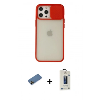 MARSİLYAN™- iPhone 12 Pro Max Kılıf Vadi Çizgi - Siyah Bilvis Hayalet Cam Ekran Koruyucu + Shine Kamera Lens Koruma Cam - GD