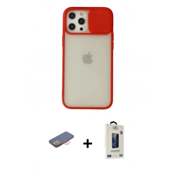 MARSİLYAN™- iPhone 12 Pro Max Kılıf Vadi Çizgi - Siyah Bilvis Hayalet Cam Ekran Koruyucu + Renkli Kamera Lens Koruma Cam - TU