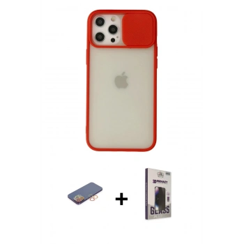 MARSİLYAN™- iPhone 12 Pro Max Kılıf Vadi Çizgi - Siyah Bilvis Hayalet Cam Ekran Koruyucu + Renkli Kamera Lens Koruma Cam - TU