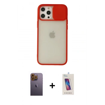 MARSİLYAN™- iPhone 12 Pro Max Kılıf Vadi Çizgi - Siyah Joko 5D Cam + Neon Fosforlu Kamera Lens - SI