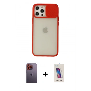 MARSİLYAN™- iPhone 12 Pro Max Kılıf Vadi Çizgi - Siyah Joko 5D Cam + Neon Fosforlu Kamera Lens - TU