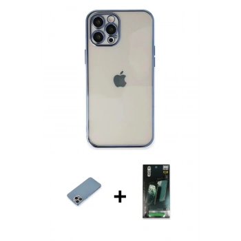 MARSİLYAN™- iPhone 12 Pro Max Kılıf Vadi Minimal - Şeffaf 360 Full Body Arka Koruyucu + Shine Kamera Lens Koruma Cam - GI