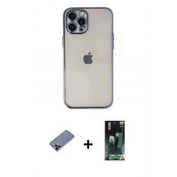 MARSİLYAN™- iPhone 12 Pro Max Kılıf Vadi Minimal - Şeffaf 360 Full Body Arka Koruyucu + Metal Kamera Lens Koruma Cam - KI