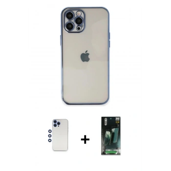 MARSİLYAN™- iPhone 12 Pro Max Kılıf Vadi Minimal - Şeffaf 360 Full Body Arka Koruyucu + Shine Kamera Lens - LT
