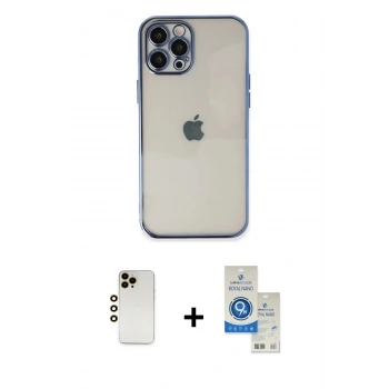 MARSİLYAN™- iPhone 12 Pro Max Kılıf Vadi Minimal - Şeffaf Royal Nano Ekran Koruyucu + Shine Kamera Lens - GD