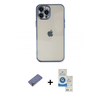 MARSİLYAN™- iPhone 12 Pro Max Kılıf Vadi Minimal - Şeffaf Royal Nano Ekran Koruyucu + Metal Kamera Lens Koruma Cam - GD