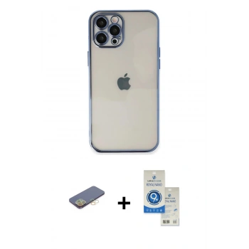 MARSİLYAN™- iPhone 12 Pro Max Kılıf Vadi Minimal - Şeffaf Royal Nano Ekran Koruyucu + Renkli Kamera Lens Koruma Cam - SI