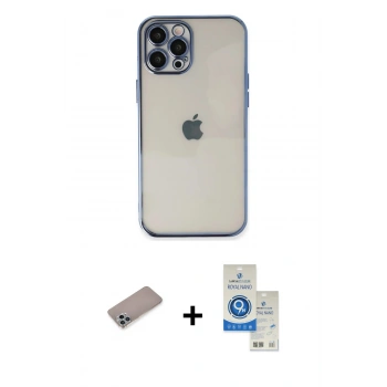 MARSİLYAN™- iPhone 12 Pro Max Kılıf Vadi Minimal - Şeffaf Royal Nano Ekran Koruyucu + Shine Kamera Lens Koruma Cam - SABE