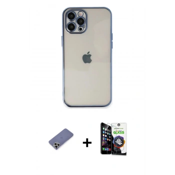 MARSİLYAN™- iPhone 12 Pro Max Kılıf Vadi Minimal - Şeffaf Temperli Cam Ekran Koruyucu + Metal Kamera Lens Koruma Cam - GD