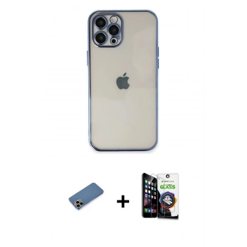 MARSİLYAN™- iPhone 12 Pro Max Kılıf Vadi Minimal - Şeffaf Temperli Cam Ekran Koruyucu + Shine Kamera Lens Koruma Cam - GD