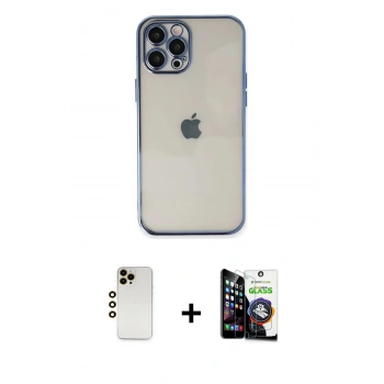 MARSİLYAN™- iPhone 12 Pro Max Kılıf Vadi Minimal - Şeffaf Temperli Cam Ekran Koruyucu + Shine Kamera Lens - GD